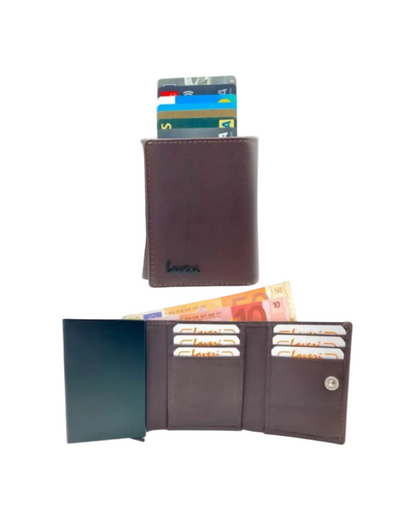 Smart Pop-Up Metallic Card Holder Tri-Fold Wallet in Leather # TRI - 4522.NEW-Buton