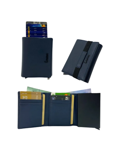 Smart Pop-Up Metallic Card Holder Tri-Fold Wallet in Leather # TRI 4523.NEW-ELASTIC