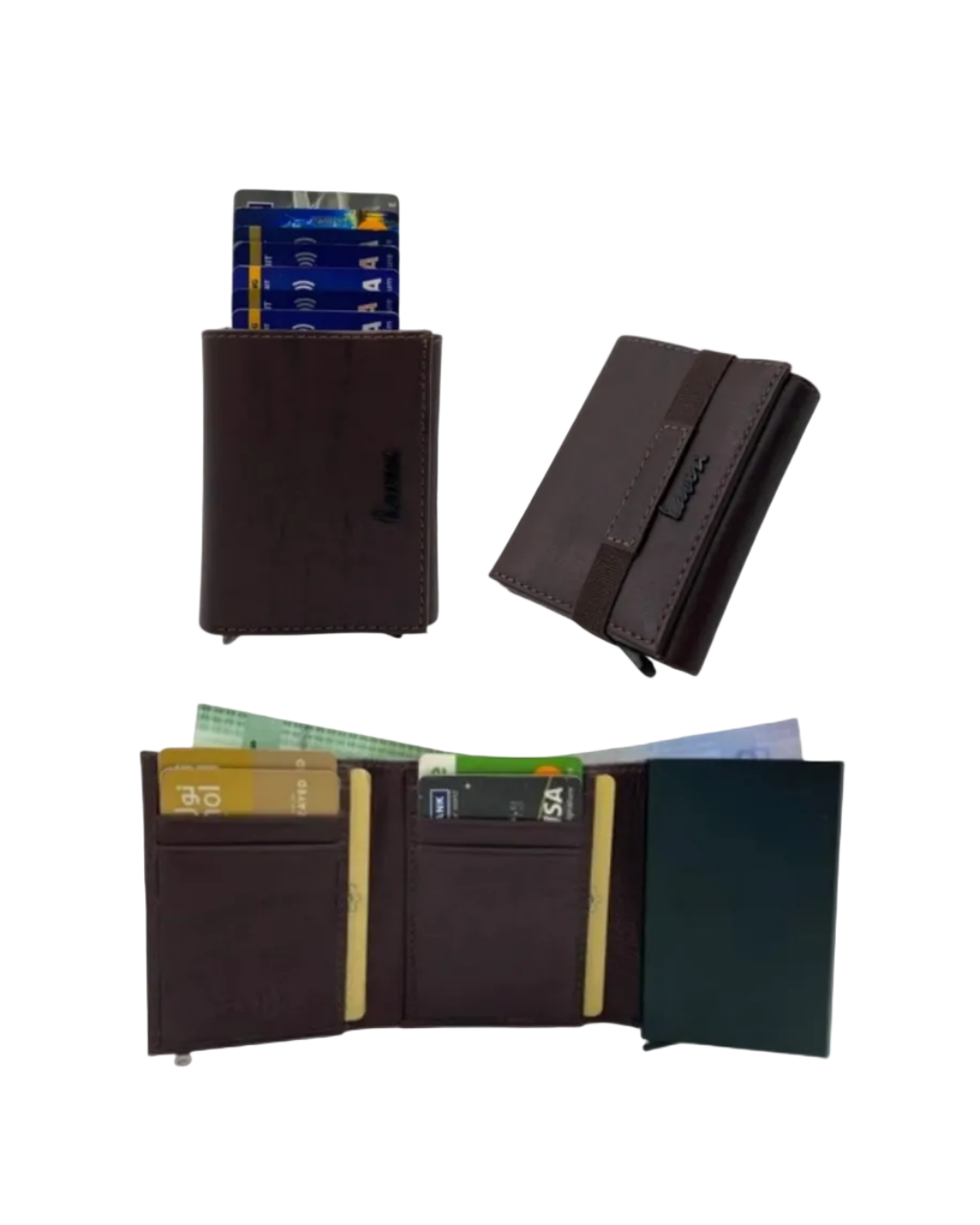 Smart Pop-Up Metallic Card Holder Tri-Fold Wallet in Leather # TRI 4523.NEW-ELASTIC
