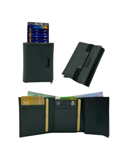 Smart Pop-Up Metallic Card Holder Tri-Fold Wallet in Leather # TRI 4523.NEW-ELASTIC