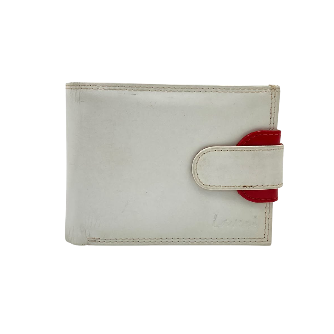 Men's Waterproof Bifold Leather Wallet with ID Window & Card Slots (White & Red Edition) #1887CL [PLAIN]