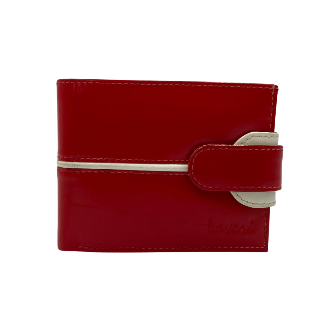 Men's Waterproof Bifold Leather Wallet with ID Window & Card Slots (White & Red Edition) #1887CL [C.L.]