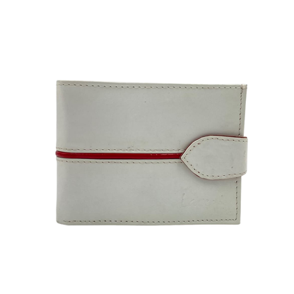 Men's Waterproof Bifold Leather Wallet with ID Window & Card Slots (White & Red Edition) #892AL [C.L.]