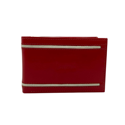 Men's Waterproof Bifold Leather Wallet with ID Window & Card Slots (White & Red Edition) #1020B [D.L.]