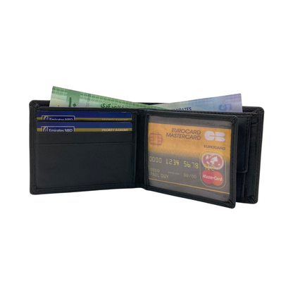 Mens Genuine Leather Mens wallet Leather Lined Bi fold Wallet For Men # 1350B