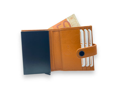 Smart Pop-Up Metallic Card Holder Bi-Fold Wallet in Leather # 4029C.Box