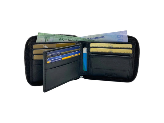 VacaPelle 10-12 Card & Coins Billfold Genuine Leather Wallet # ZIP-4094NCZ
