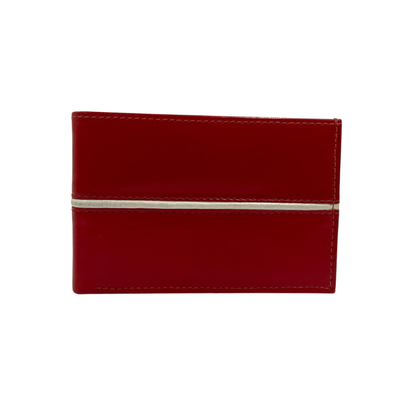 Men's Waterproof Bifold Leather Wallet with ID Window & Card Slots (White & Red Edition) #1020B [C.L.]