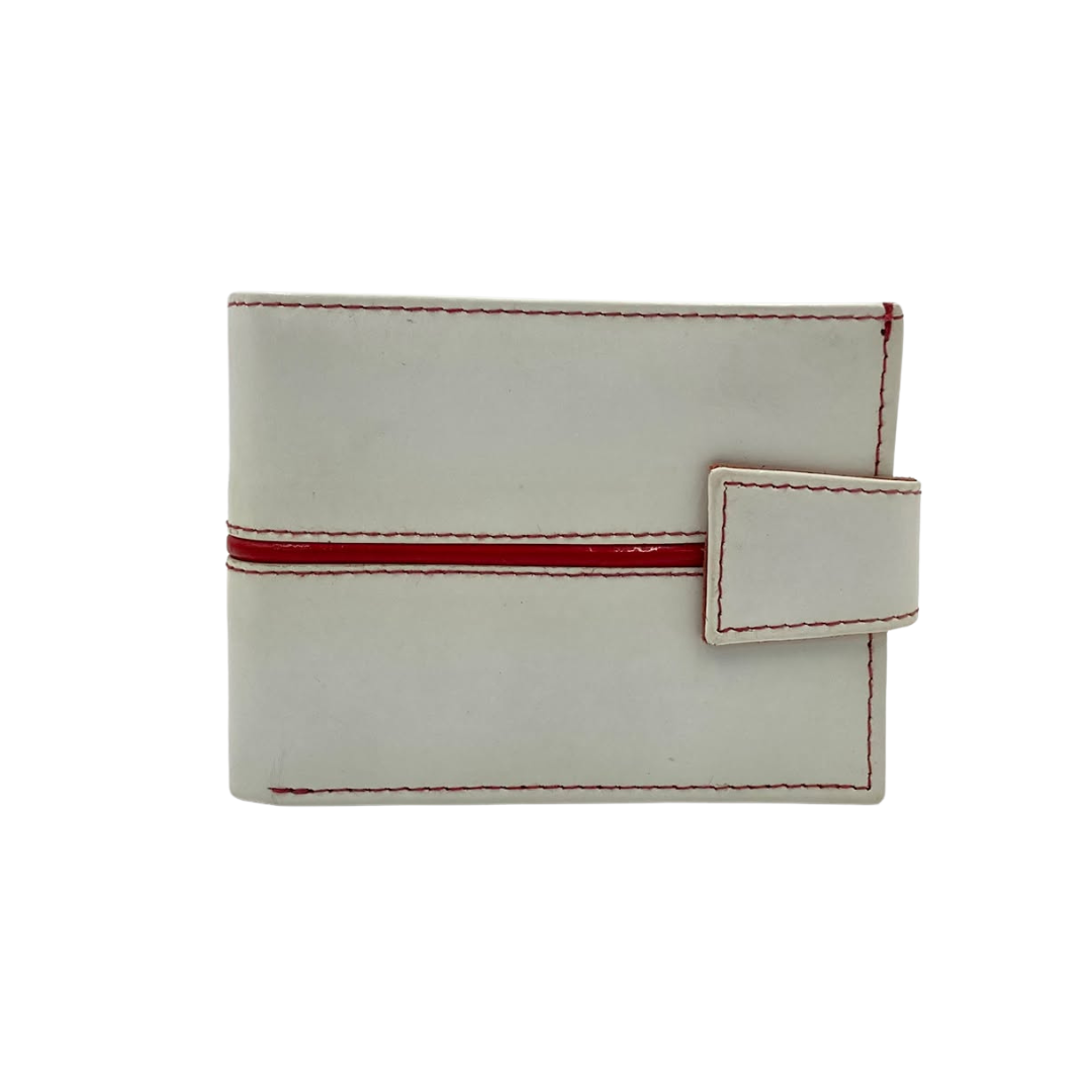 Men's Waterproof Bifold Leather Wallet with ID Window & Card Slots (White & Red Edition) #1729A [C.L.]