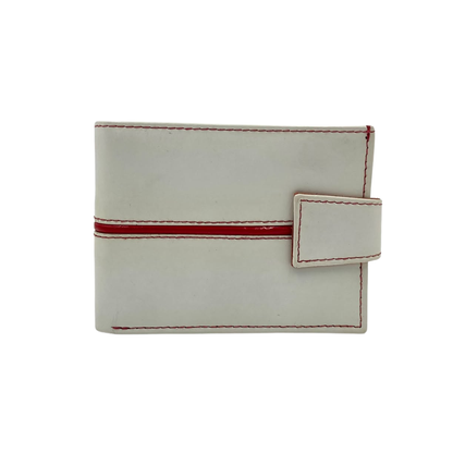 Men's Waterproof Bifold Leather Wallet with ID Window & Card Slots (White & Red Edition) #1729A [C.L.]