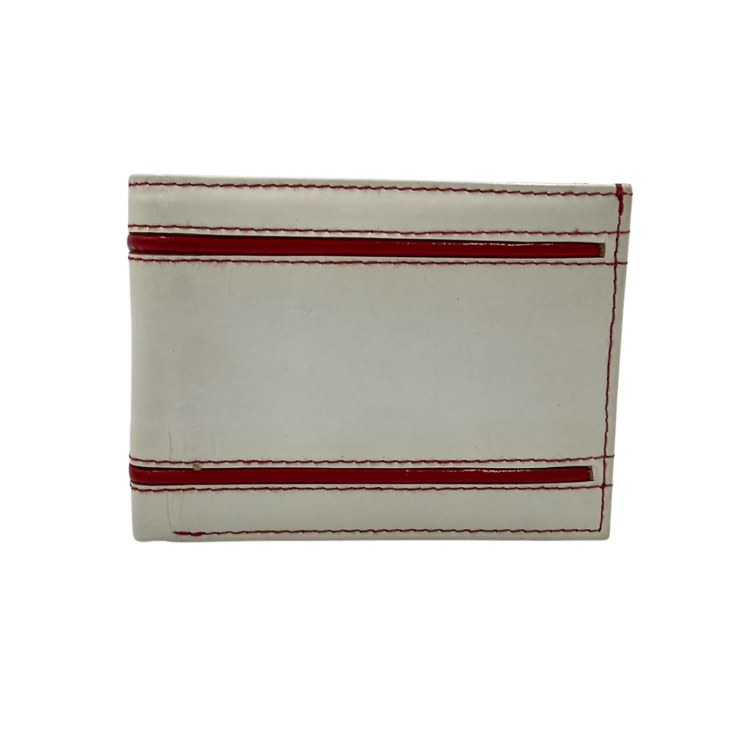 Men's Waterproof Bifold Leather Wallet with ID Window & Card Slots (White & Red Edition) #1728 [D.L.]