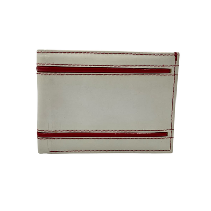 Men's Waterproof Bifold Leather Wallet with ID Window & Card Slots (White & Red Edition) #1728 [D.L.]