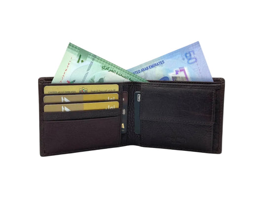 VacaPelle 6-8 Card & Coins Billfold Genuine Leather Wallet # 4662C