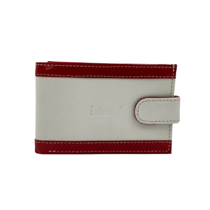 Men's Waterproof Bifold Leather Wallet with ID Window & Card Slots (White & Red Edition) #1020CL [PATTI]