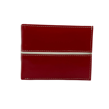 Men's Waterproof Bifold Leather Wallet with ID Window & Card Slots (White & Red Edition) #1728 [C.L.]