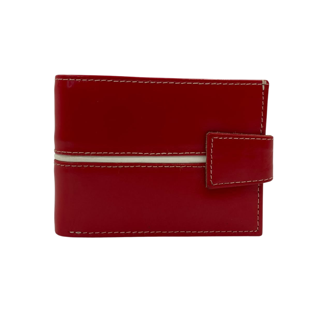 Men's Waterproof Bifold Leather Wallet with ID Window & Card Slots (White & Red Edition) #1729A [C.L.]