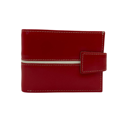Men's Waterproof Bifold Leather Wallet with ID Window & Card Slots (White & Red Edition) #1729A [C.L.]