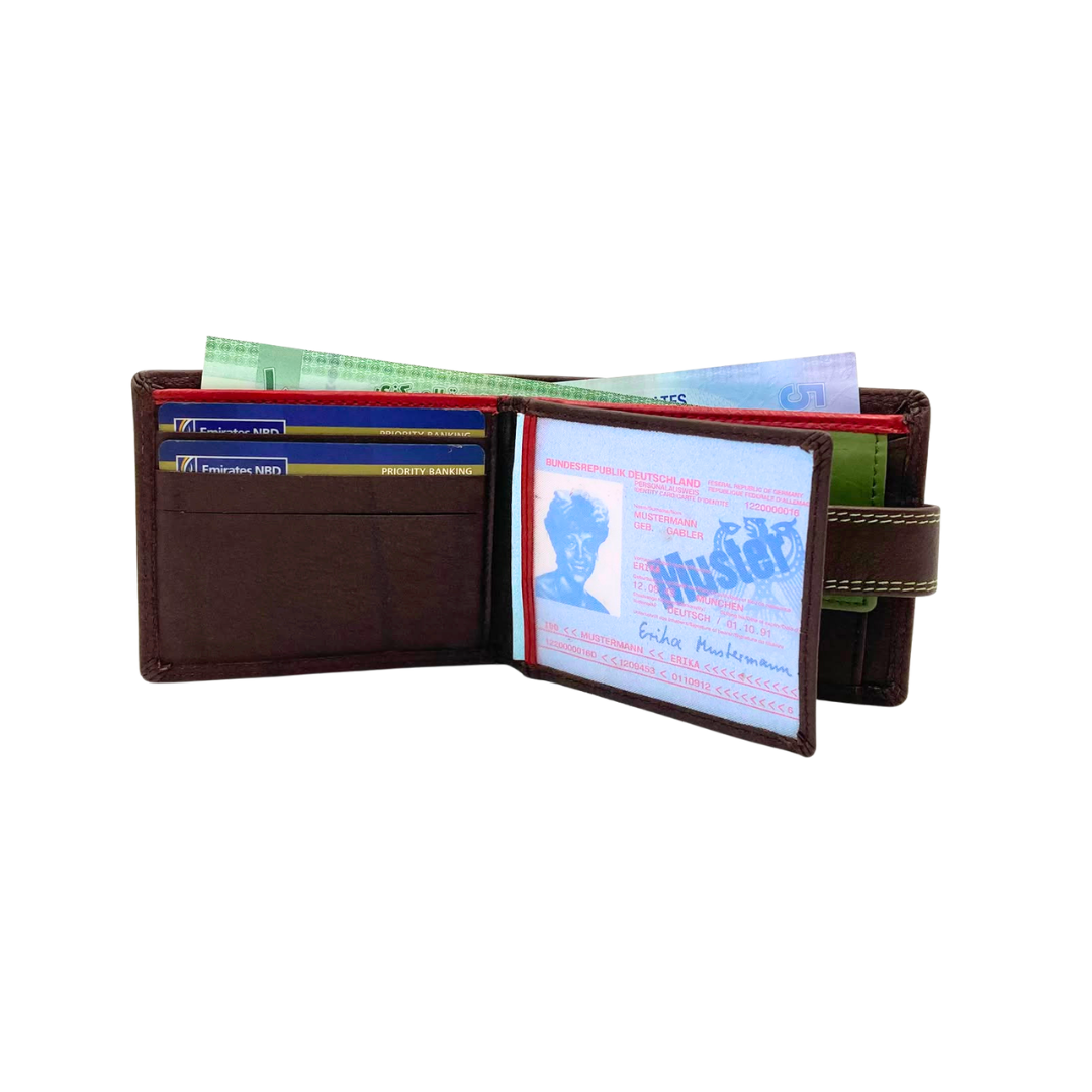 Mens Genuine Leather Mens wallet Leather Lined Bi fold Wallet For Men # 1350BL