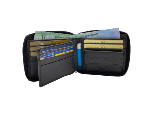 VacaPelle 10-12 Card & Coins Billfold Genuine Leather Wallet # ZIP-4094NCZ