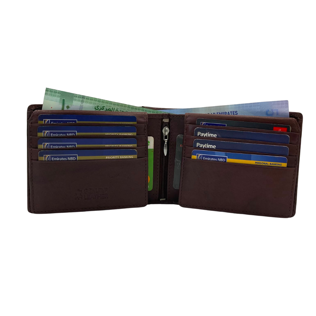 Mens Genuine Leather Mens wallet Leather Lined Bi fold Wallet For Men # 1244N