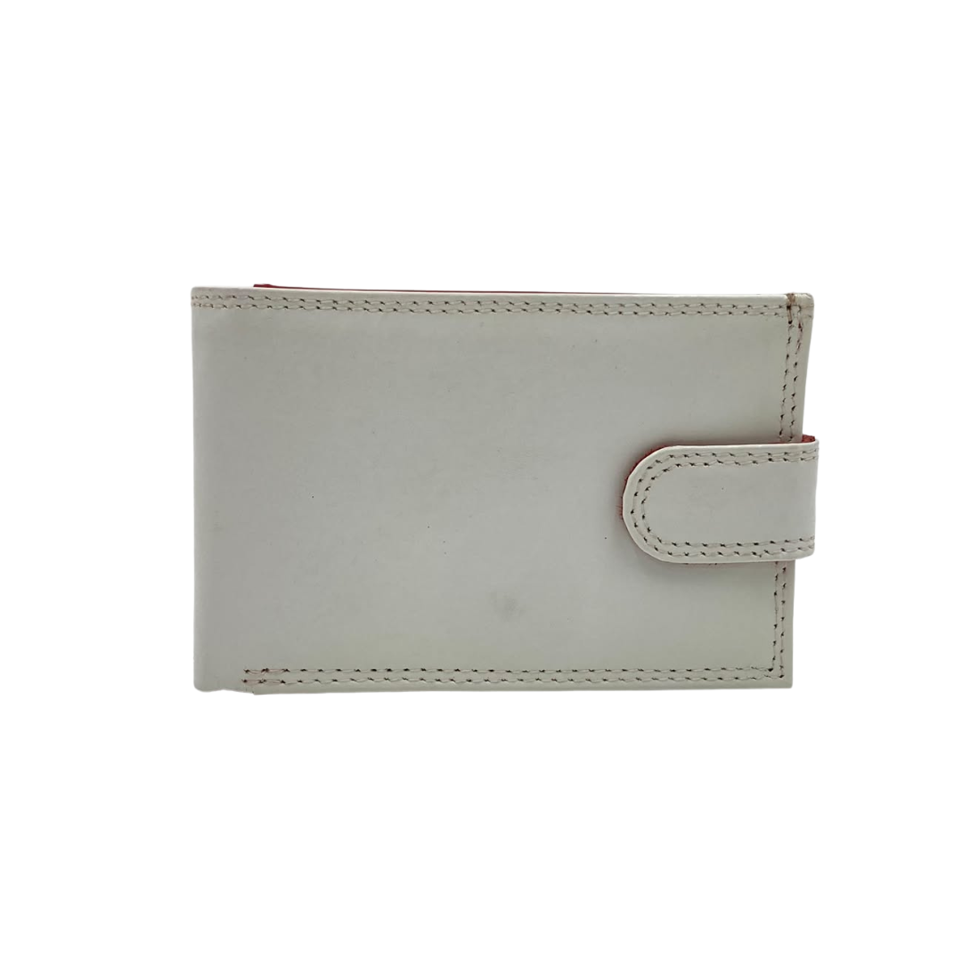 Men's Waterproof Bifold Leather Wallet with ID Window & Card Slots (White & Red Edition) #1020CL [PLAIN]