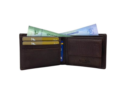 VacaPelle 4-6 Card & Coins Billfold Genuine Leather Wallet # 1727C
