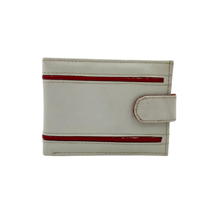 Men's Waterproof Bifold Leather Wallet with ID Window & Card Slots (White & Red Edition) #1728CL [D.L.]