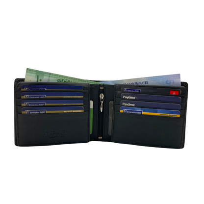 Mens Genuine Leather Mens wallet Leather Lined Bi fold Wallet For Men # 1244N