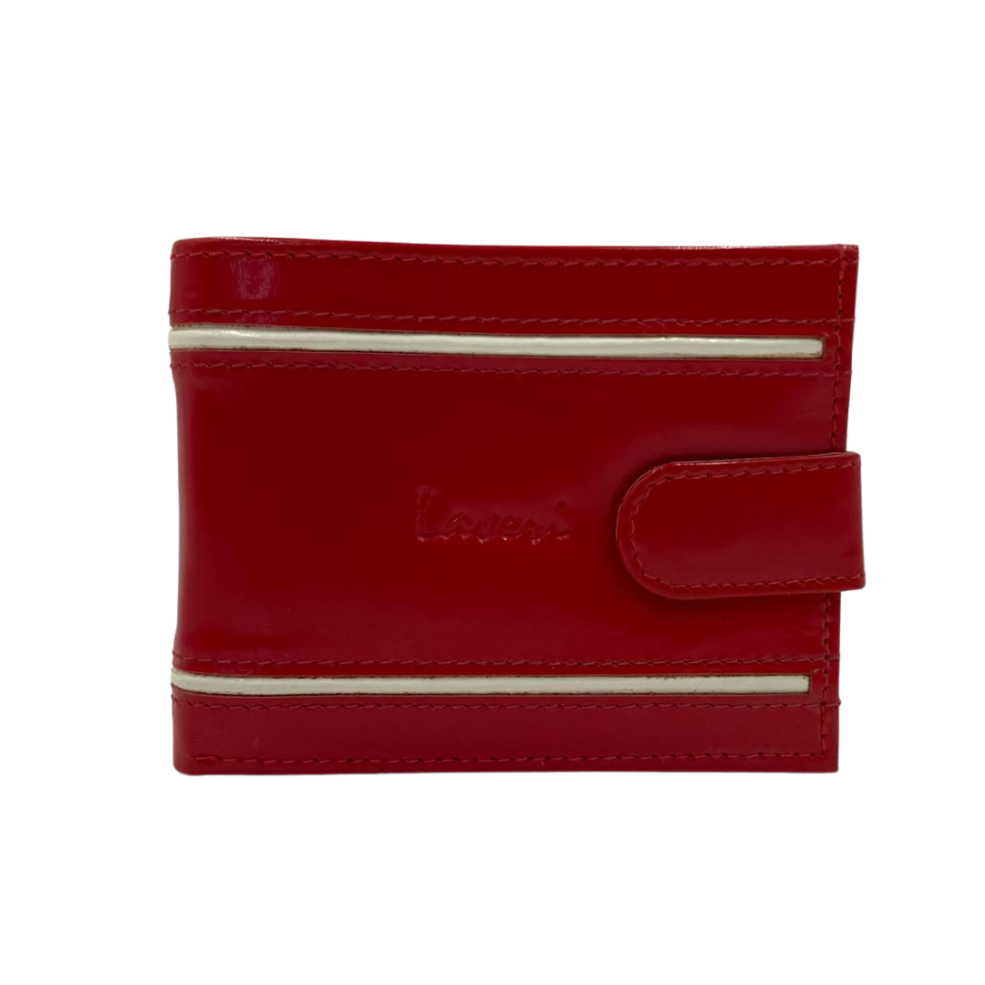 Men's Waterproof Bifold Leather Wallet with ID Window & Card Slots (White & Red Edition) #983CL [D.L.]