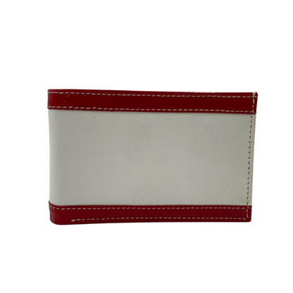 Men's Waterproof Bifold Leather Wallet with ID Window & Card Slots (White & Red Edition) #1020B [PATTI]