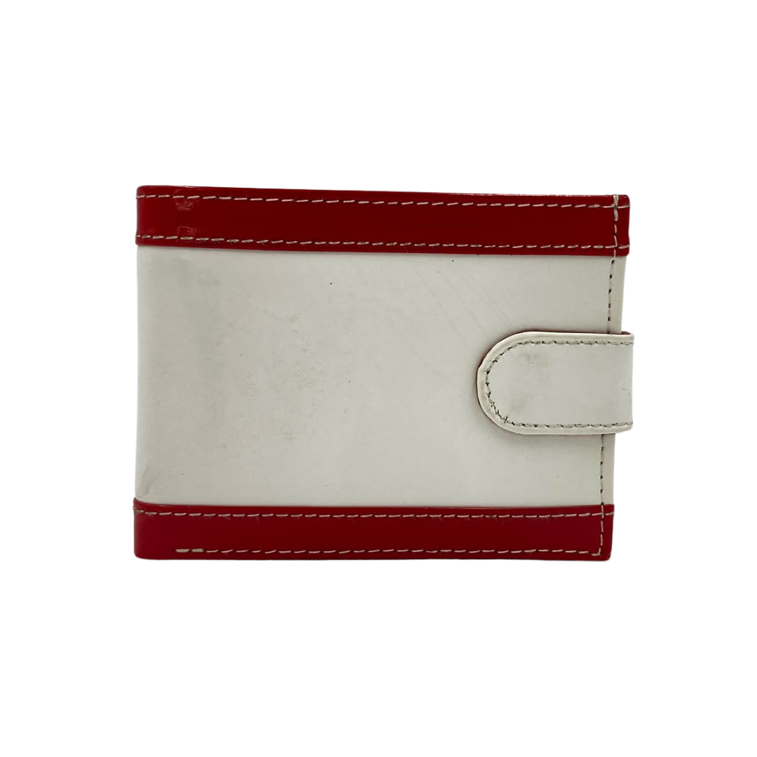 Men's Waterproof Bifold Leather Wallet with ID Window & Card Slots (White & Red Edition) #1728CL [PATTI]