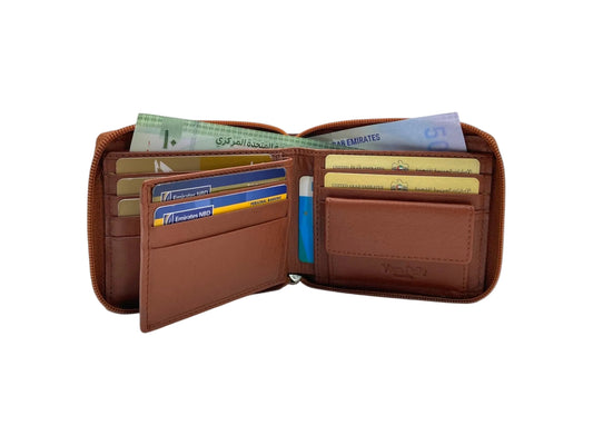 VacaPelle 10-12 Card & Coins Billfold Genuine Leather Wallet # ZIP-4094NCZ