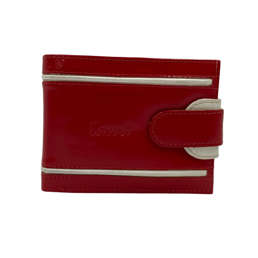Men's Waterproof Bifold Leather Wallet with ID Window & Card Slots (White & Red Edition) #1887CL [D.L.]