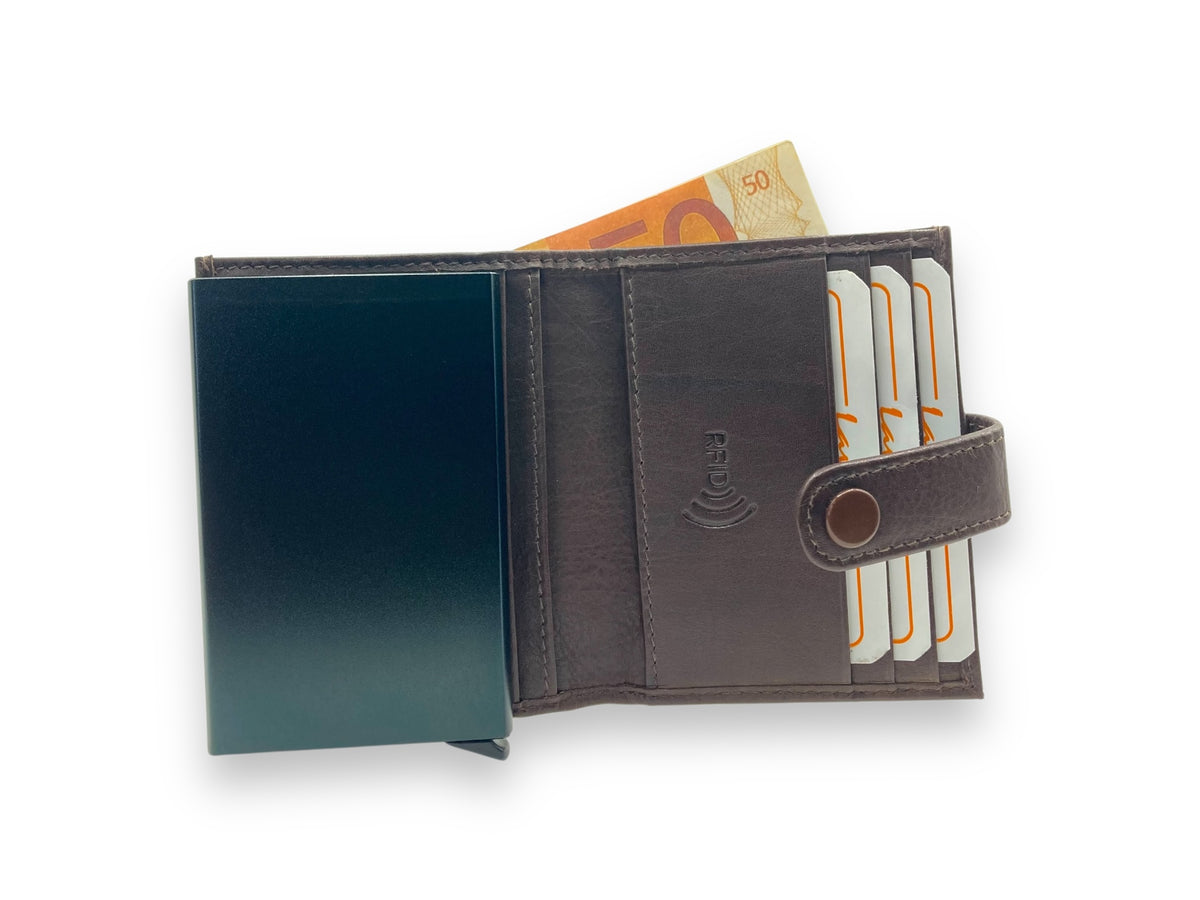 Smart Pop-Up Metallic Card Holder Bi-Fold Wallet in Leather # 4029C.Box