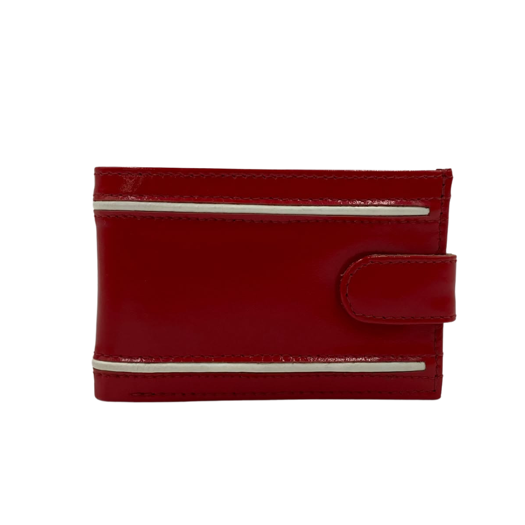 Men's Waterproof Bifold Leather Wallet with ID Window & Card Slots (White & Red Edition) #1020CL [D.L.]