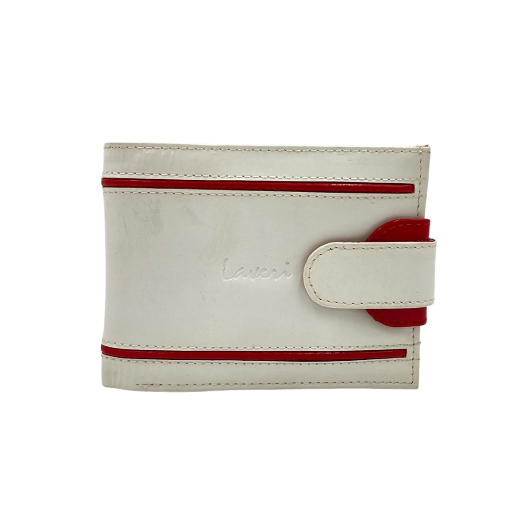 Men's Waterproof Bifold Leather Wallet with ID Window & Card Slots (White & Red Edition) #1887CL [D.L.]