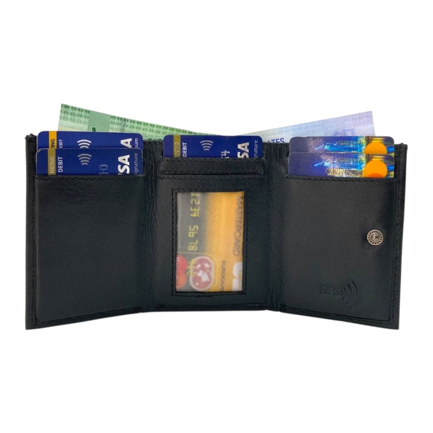 RFID Compact Trifold Cards & Cash Wallet #  1891 Button