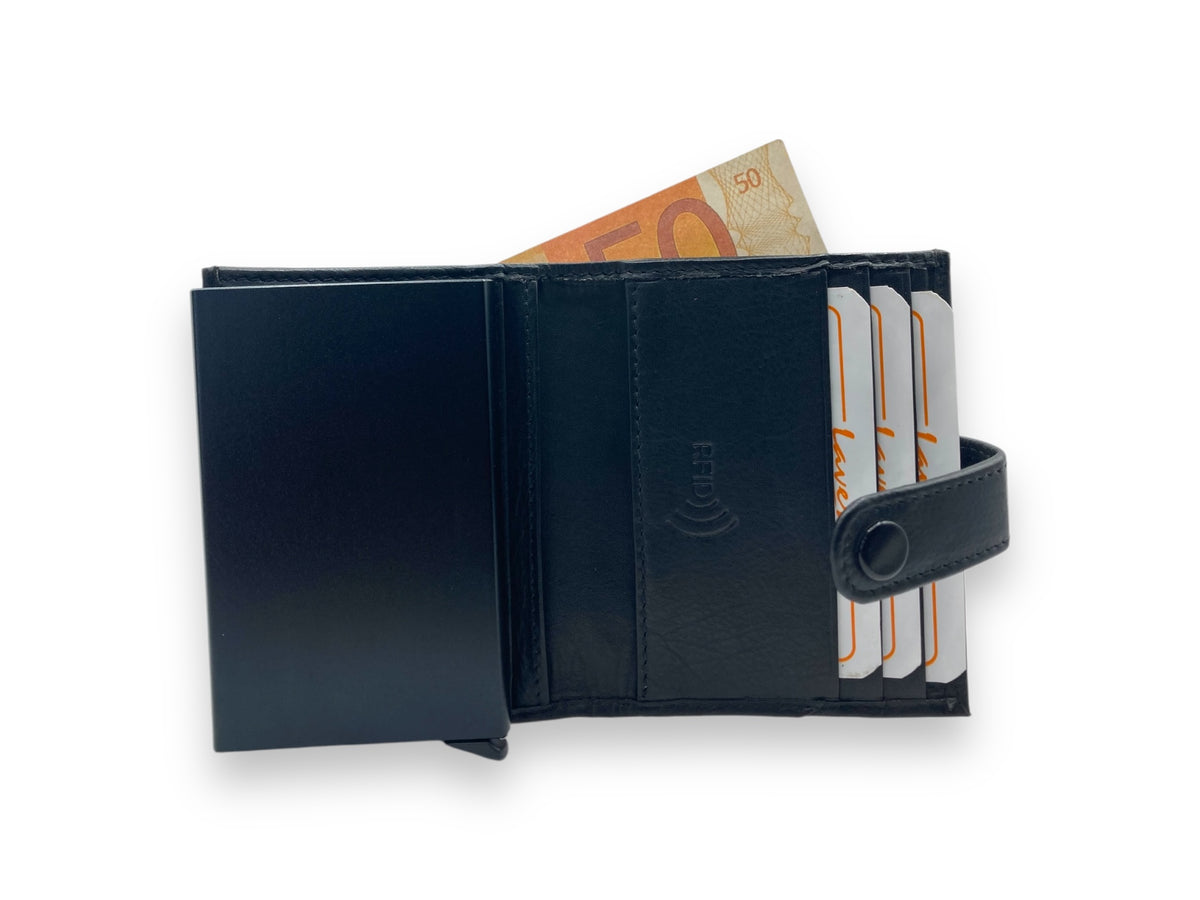 Smart Pop-Up Metallic Card Holder Bi-Fold Wallet in Leather # 4029C.Box