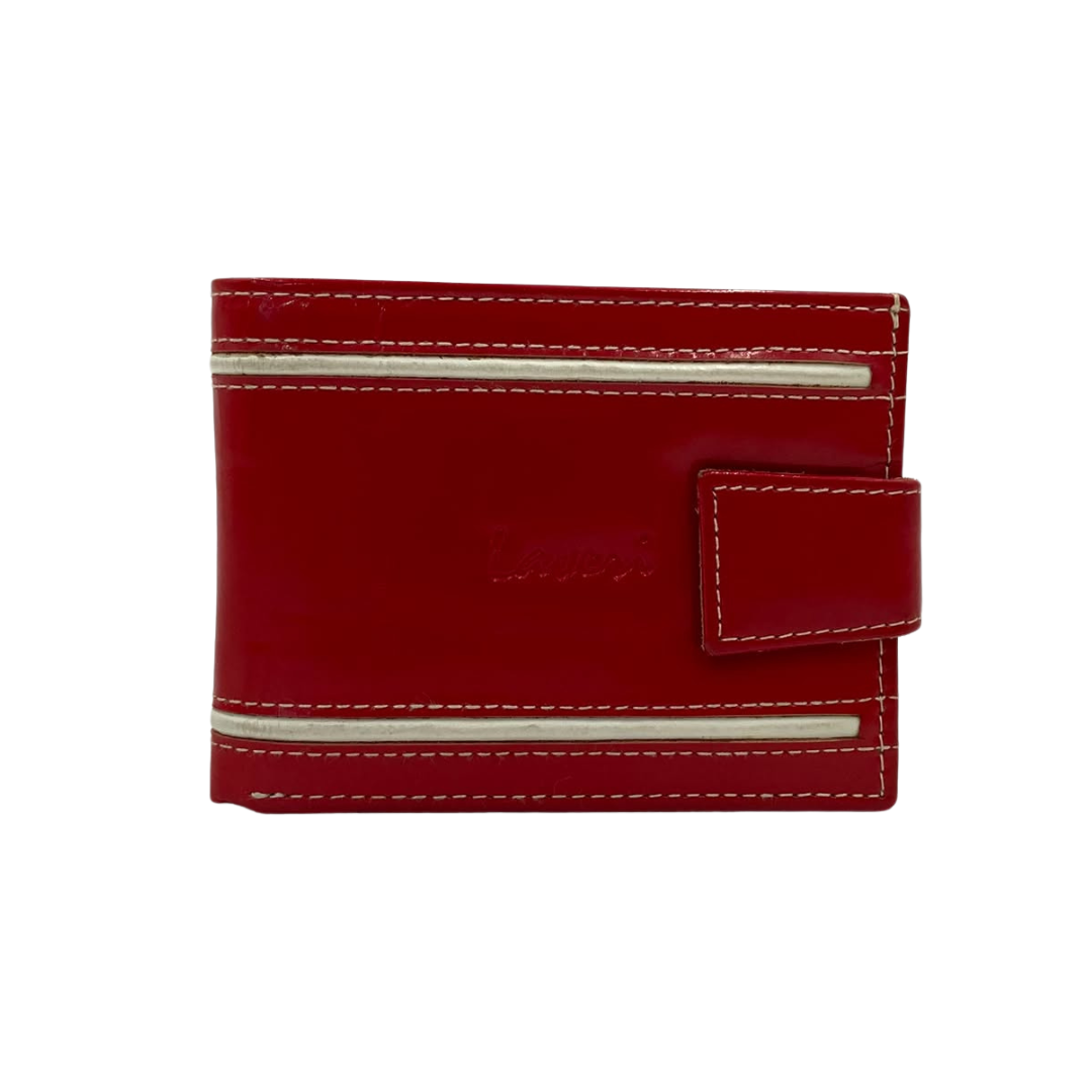 Men's Waterproof Bifold Leather Wallet with ID Window & Card Slots (White & Red Edition) #1729A [D.L.]
