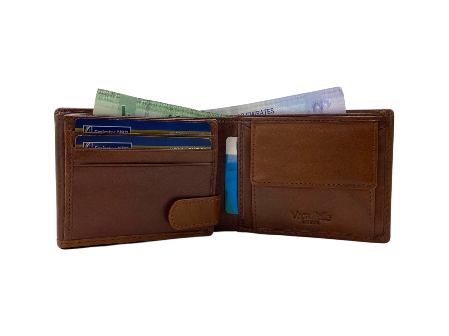 VacaPelle 10-12 Card & Zip-Coins Billfold Genuine Leather Wallet # 1426C