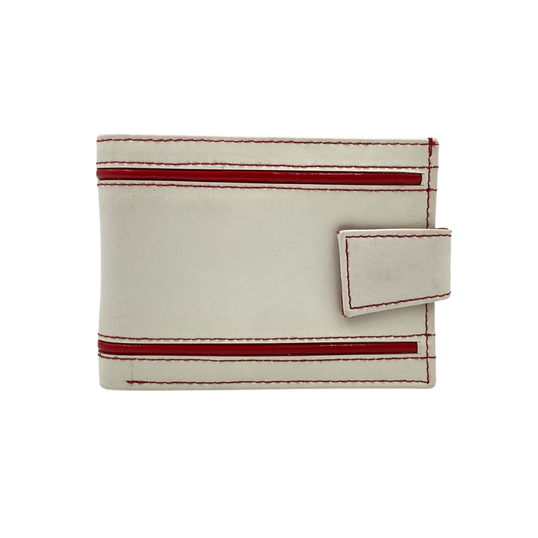 Men's Waterproof Bifold Leather Wallet with ID Window & Card Slots (White & Red Edition) #1729A [D.L.]