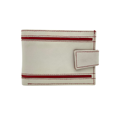 Men's Waterproof Bifold Leather Wallet with ID Window & Card Slots (White & Red Edition) #1729A [D.L.]