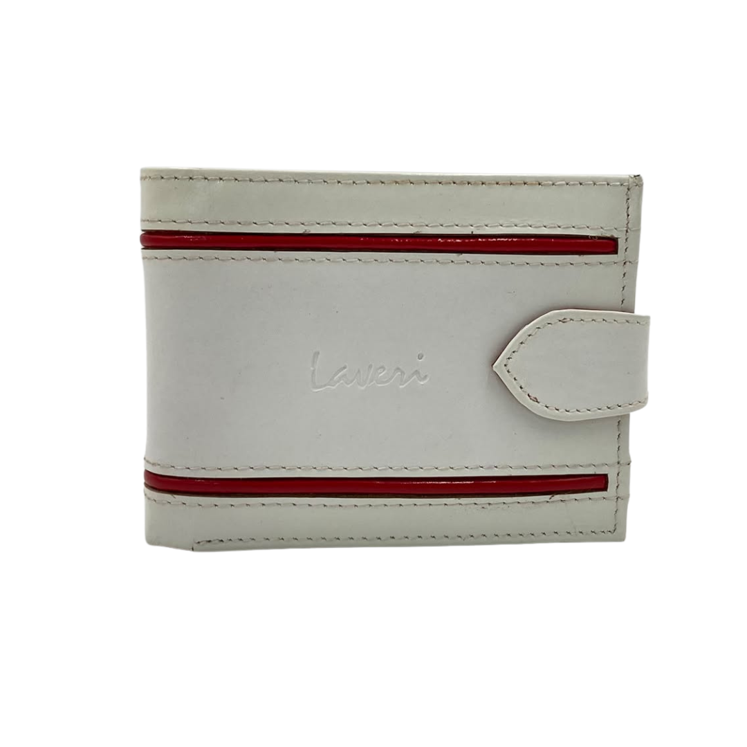Men's Waterproof Bifold Leather Wallet with ID Window & Card Slots (White & Red Edition) #892AL [D.L.]
