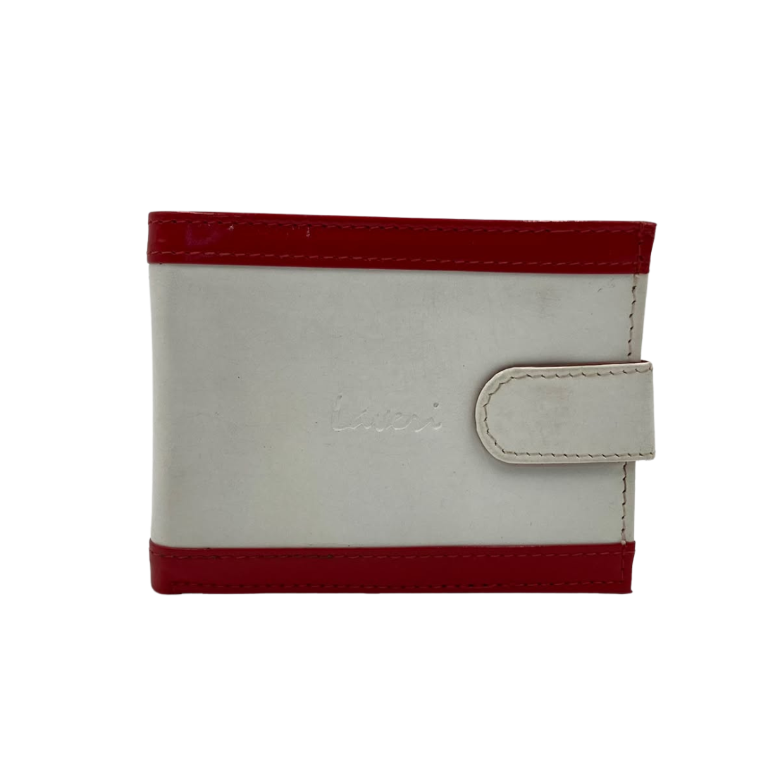Men's Waterproof Bifold Leather Wallet with ID Window & Card Slots (White & Red Edition) #983CL [PATTI]