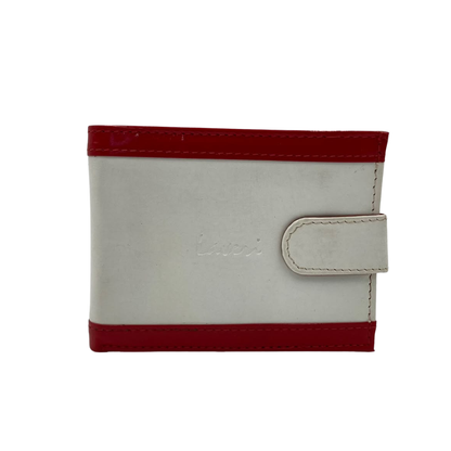 Men's Waterproof Bifold Leather Wallet with ID Window & Card Slots (White & Red Edition) #983CL [PATTI]