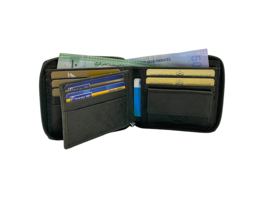 VacaPelle 10-12 Card & Coins Billfold Genuine Leather Wallet # ZIP-4094NCZ