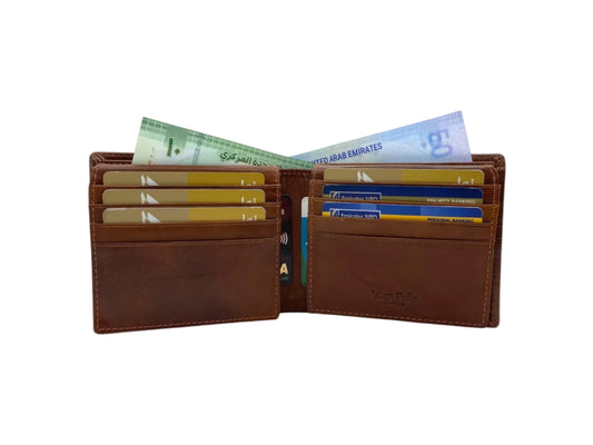 VacaPelle 14-16 Card & Zip-Coins Billfold Genuine Leather Wallet # 1244S