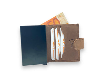 Smart Pop-Up Metallic Card Holder Bi-Fold Wallet in Leather # 4525