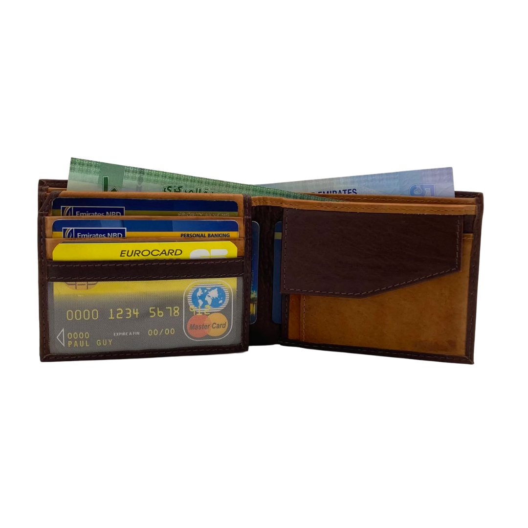 Mens Genuine Leather Mens wallet Leather Lined Bi fold Wallet For Men # 1981C