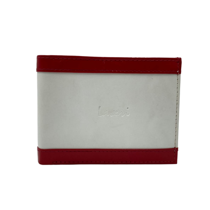 Men's Waterproof Bifold Leather Wallet with ID Window & Card Slots (White & Red Edition) #803 [PATTI]